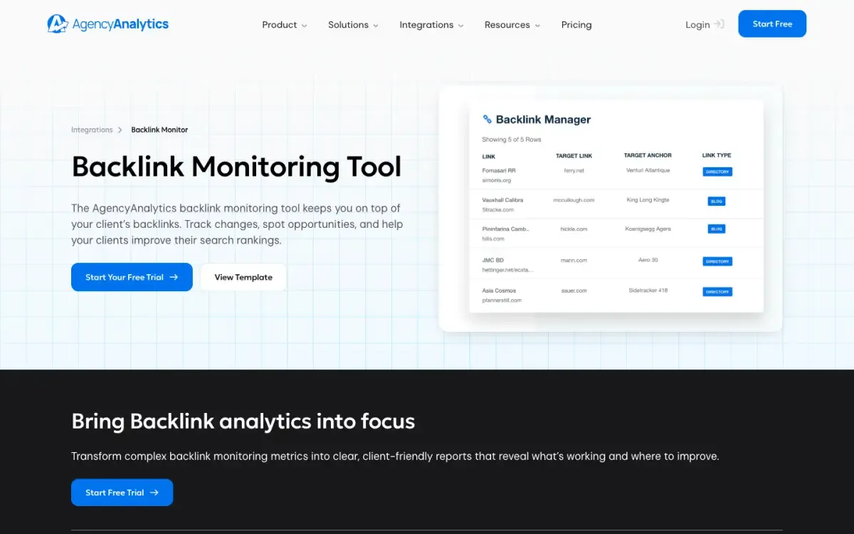 AgencyAnalytics website, above the fold