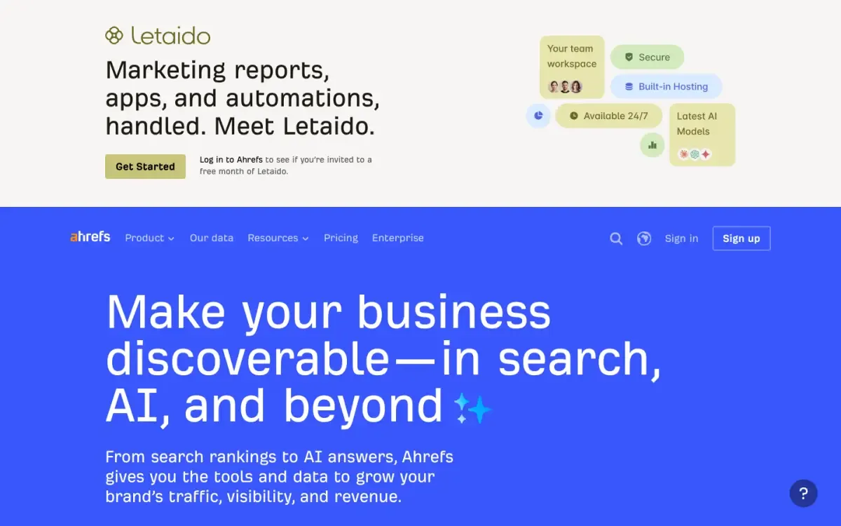 Ahrefs website, above the fold