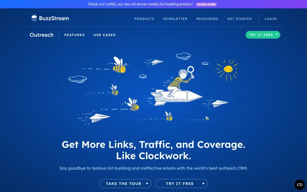 BuzzStream website, above the fold
