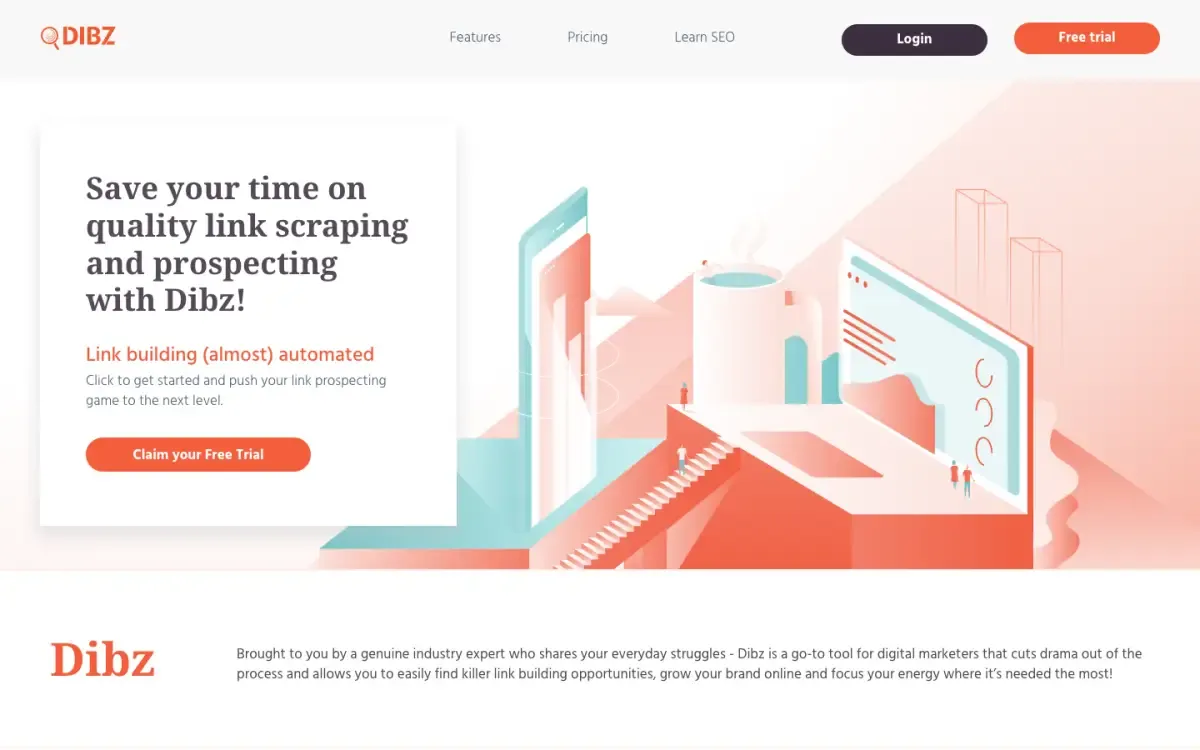 Dibz website, above the fold