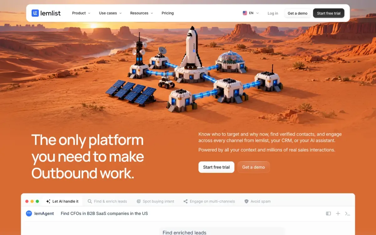 lemlist website, above the fold