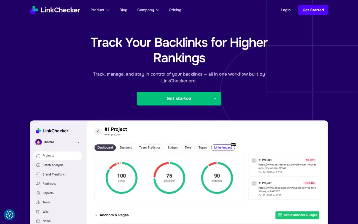 LinkChecker Pro website, above the fold