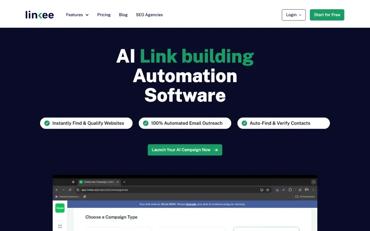 Linkee AI website, above the fold