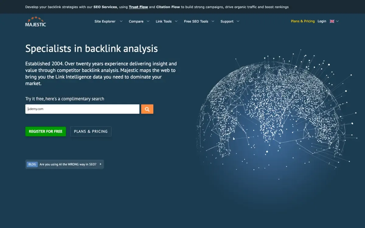 Majestic website, above the fold