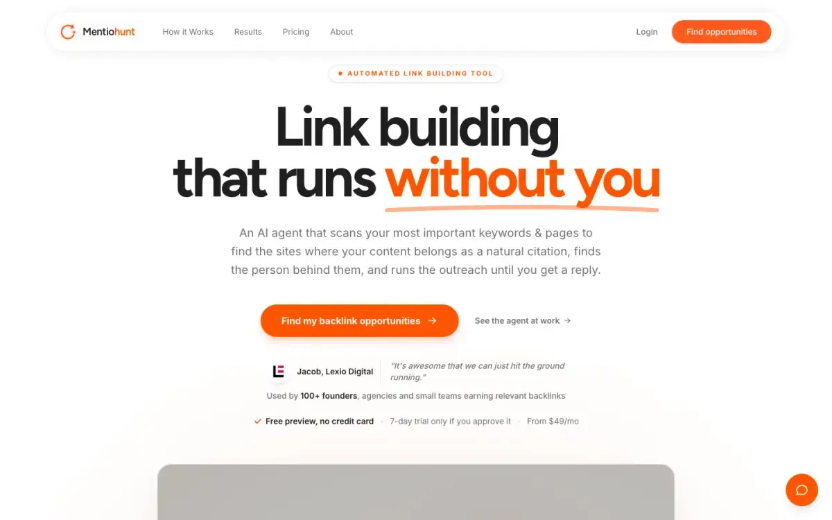 Mentiohunt website, above the fold