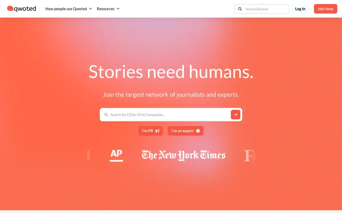 Qwoted website, above the fold