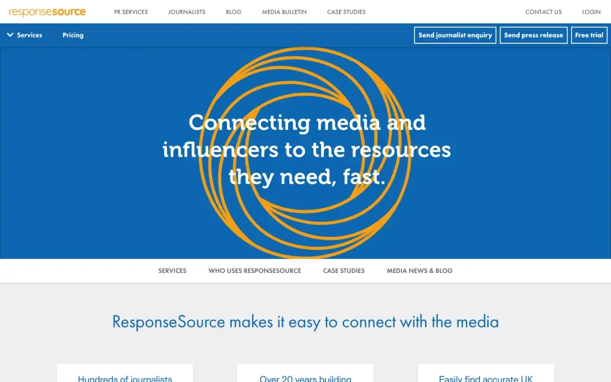 ResponseSource website, above the fold