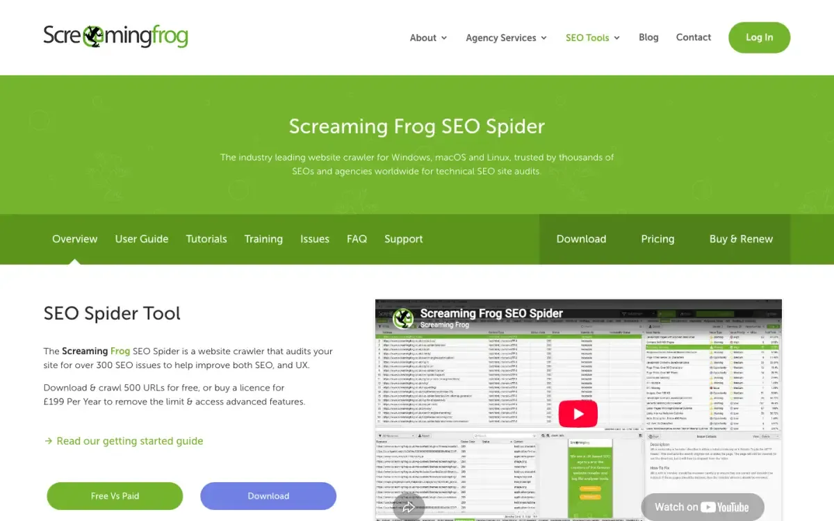 Screaming Frog website, above the fold