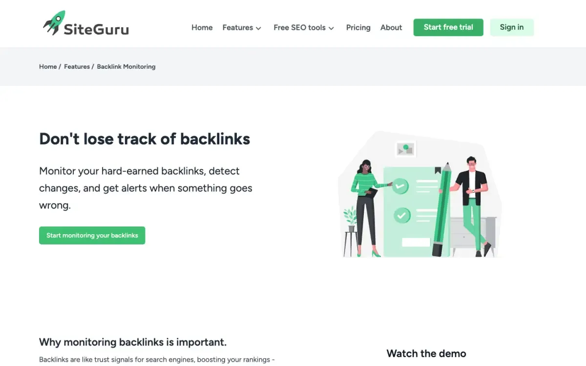 SiteGuru website, above the fold